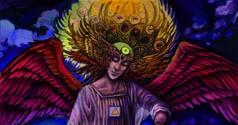 closeup of digital painting of Temperance tarot card