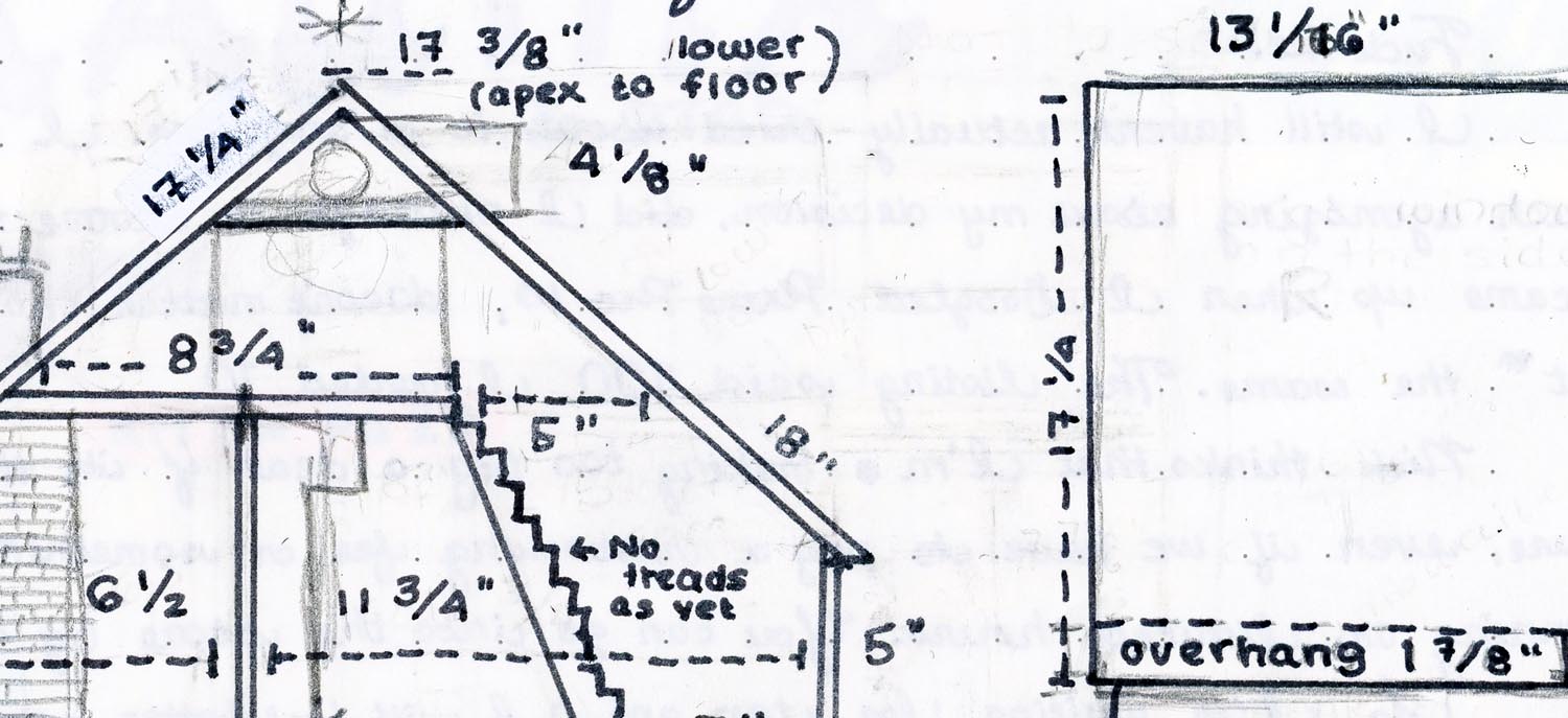 Closeup of a diagram of a miniature cottage